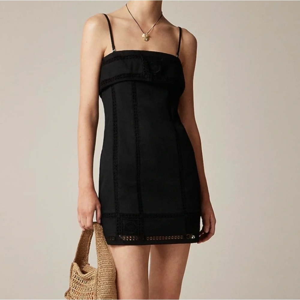 J.Crew Black Crochet‎ Lace Trim Off-The-Shoulder Mini Dress Size 18 LBD